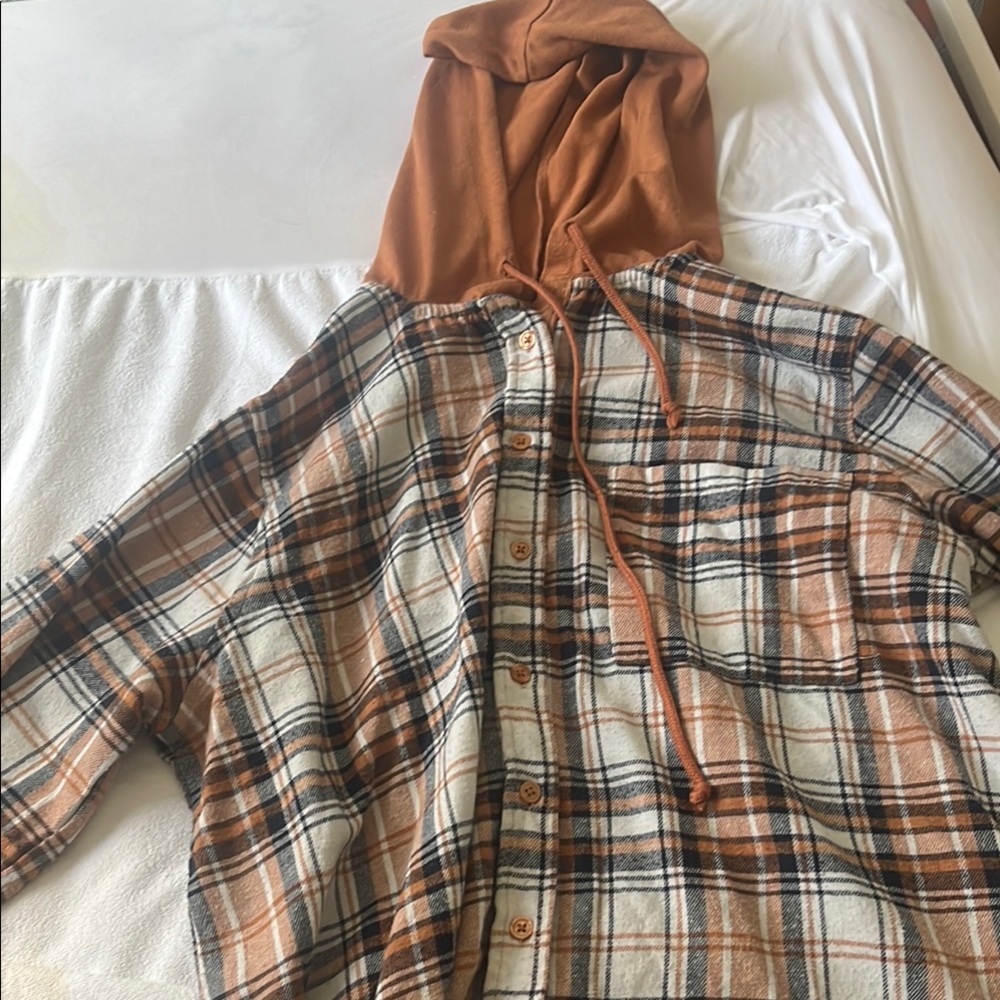 Plaid Button-Up Hoodie